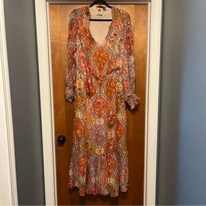 FARM Rio Vibrant Long Sleeve Paisley Maxi Dress. Size Large.